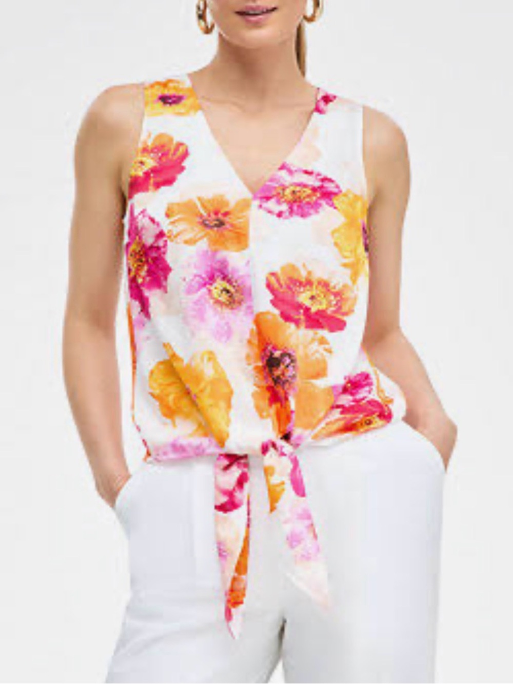 I.N.C. International Concepts Women's Floral-Print Tie-Front Blouse Top Size 1X